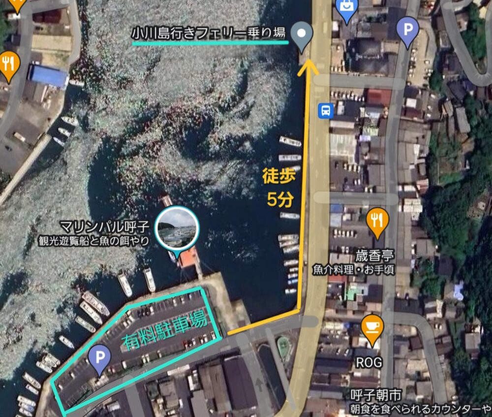 小川島へ行くフェリーの乗り場案内マップ